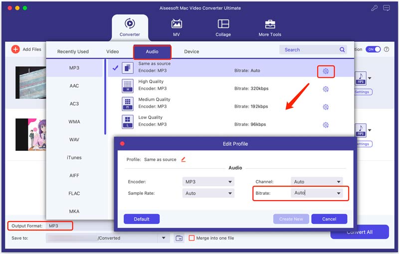 Converti bitrate di MP3 Mac VCU