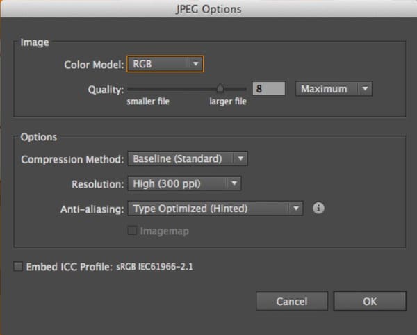 Administrer EPS til JPG Output-indstillinger