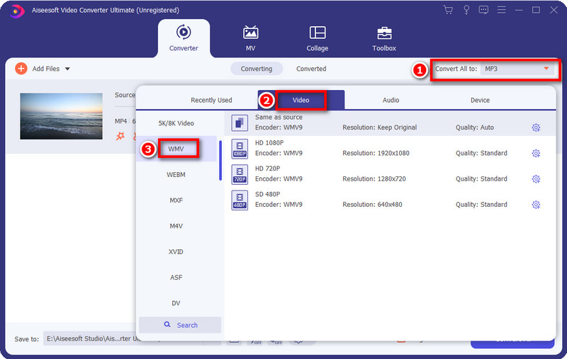 Seleziona il formato di output