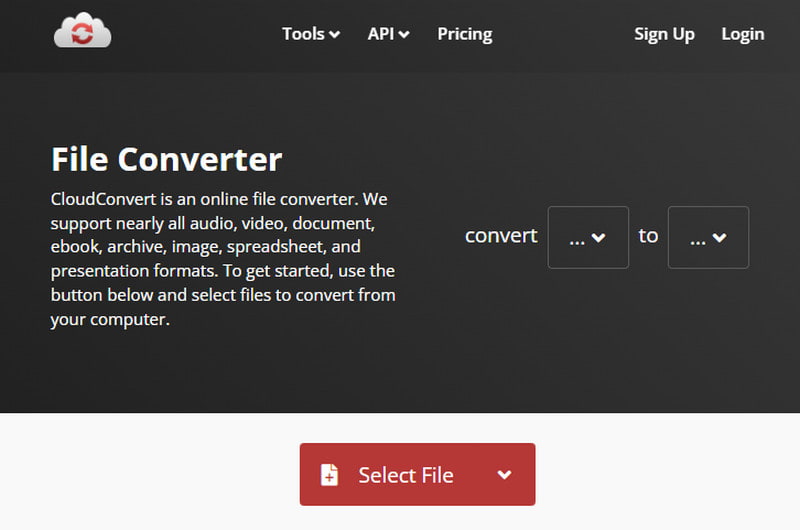 CloudConvert Select File HEVC to MP4