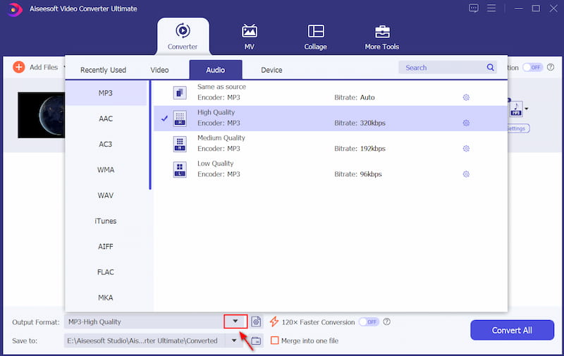 Select MP3 as Output Format