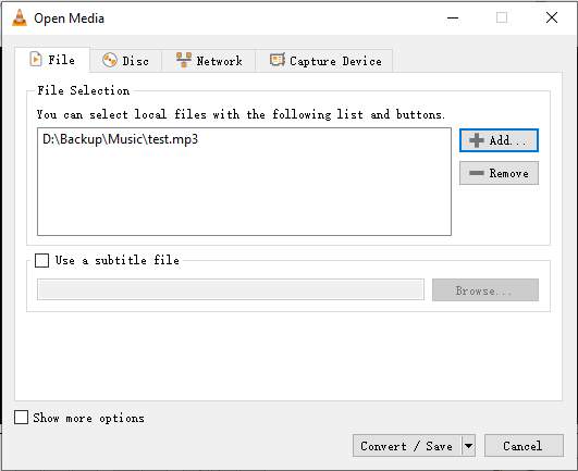 Προσθήκη αρχείου σε VLC