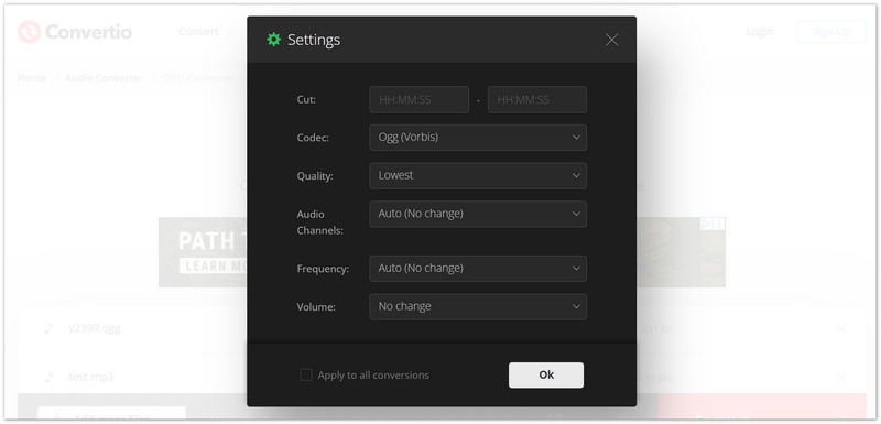 Adjust Convertio Output Settings