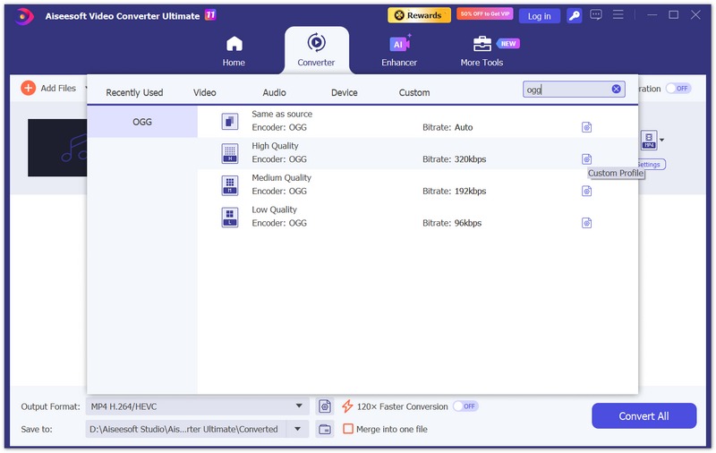 Select OGG As Output Format