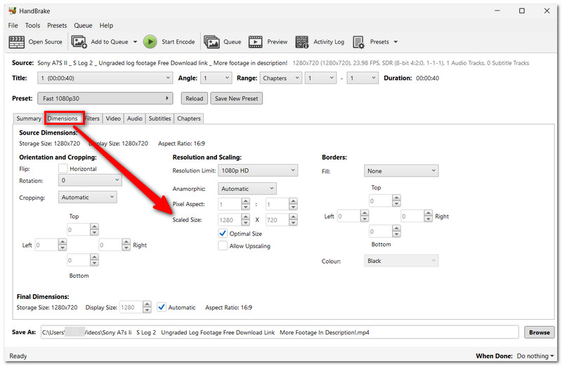 Adjust Output Size Dimensions