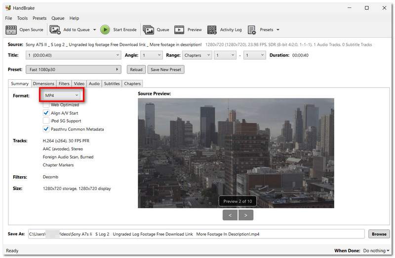 Choose MP4 Format