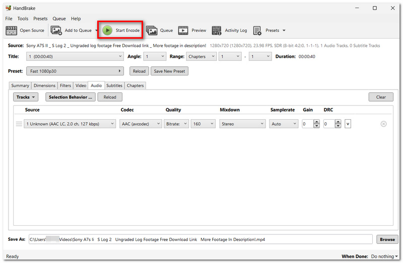 Click Start Encode
