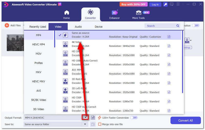 Select MP4 Output Format