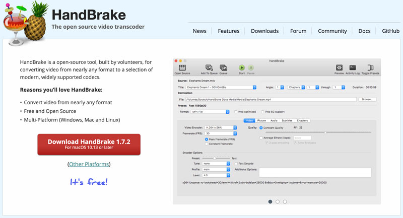 HandBrake Open Source Konwerter MP4 na MOV