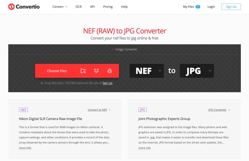 Convertio NEF'den JPG'ye Çevrimiçi Dönüştürücü