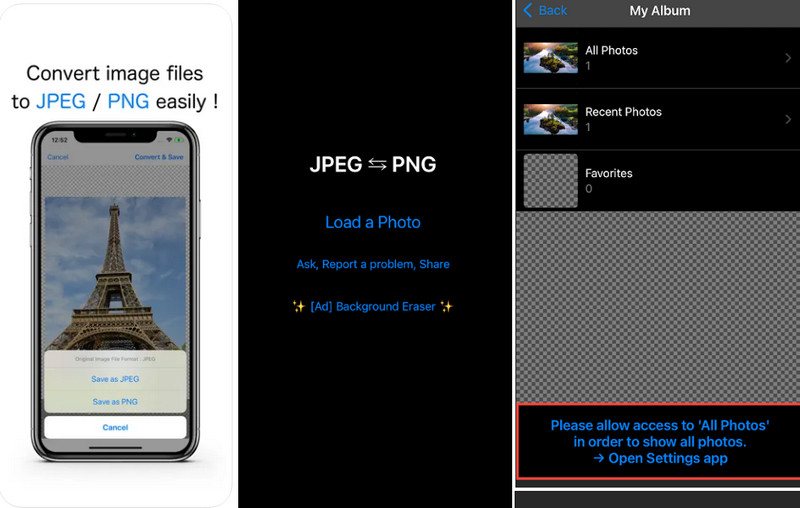 Convertitore di file immagine PNG JPEG su IOS