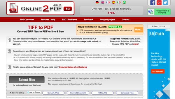 Online2pdf Μετατροπέας Tiff to PDF Online