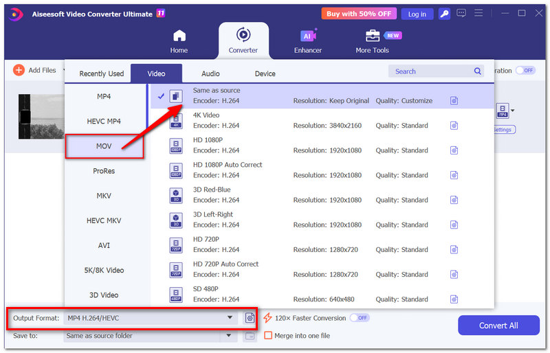 Select MP4 Or MOV Format To Convert