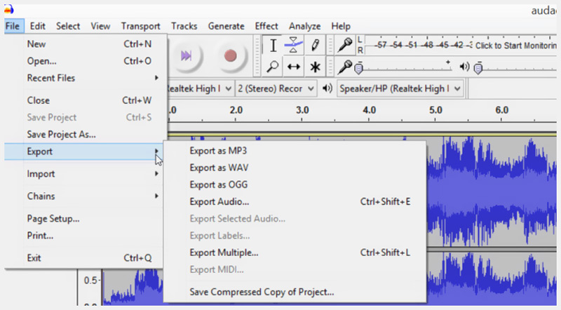 Audacity Converteer WAV naar MP3