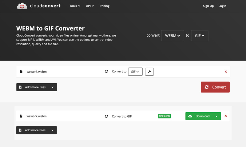 WebM GIF Online CloudConvert