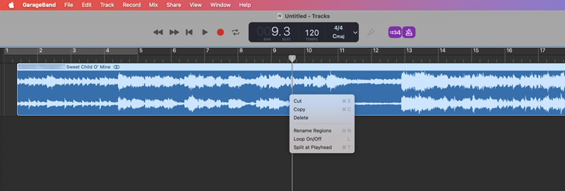 Wytnij muzykę na GarageBand Mac