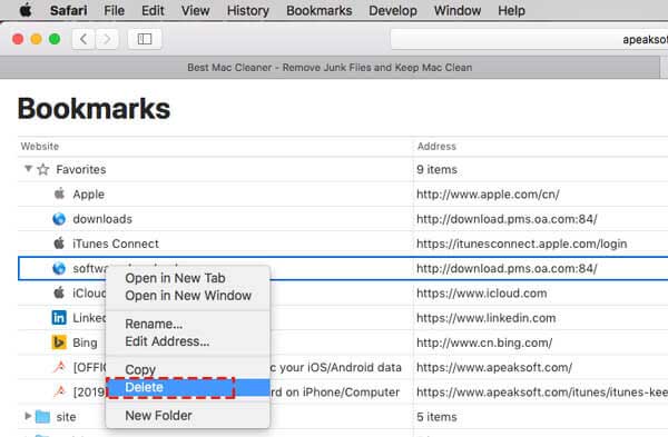 delete multiple bookmarks in safari