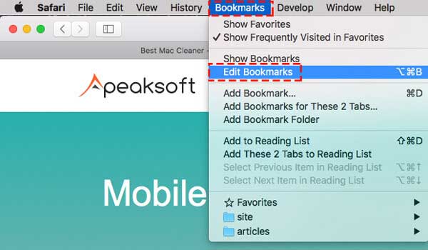 Rediger bogmærke Safari på Mac
