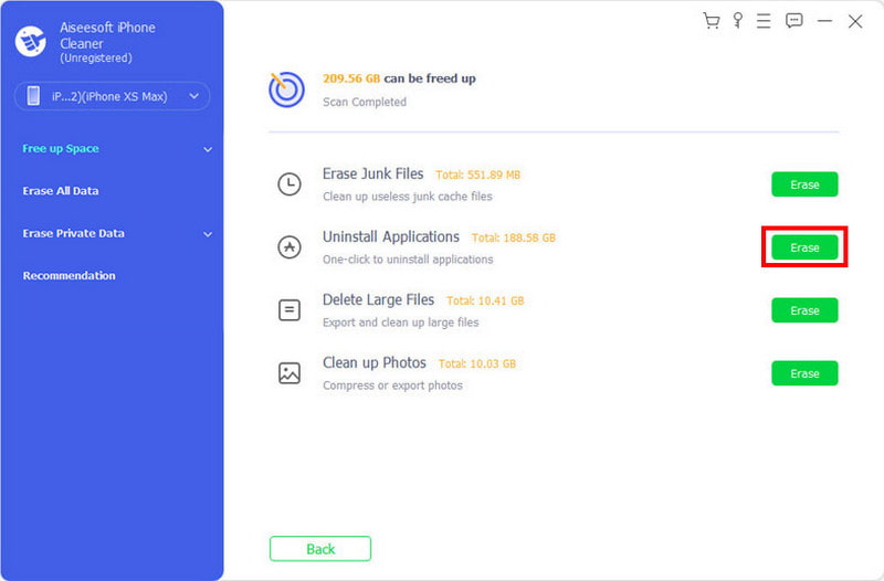 Aiseesoft iPhone Cleaner Erase Uninstall Applications