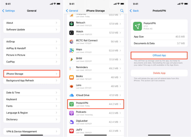 iPhone Asetukset Tallennustila Offload App Poista peli