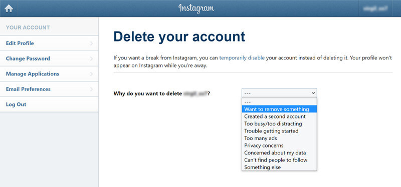 Reden van Instagram-account verwijderen
