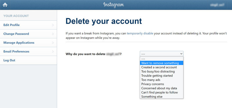 删除Instagram帐户原因