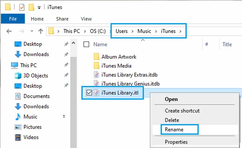 Windows의 iTunes 라이브러리 폴더