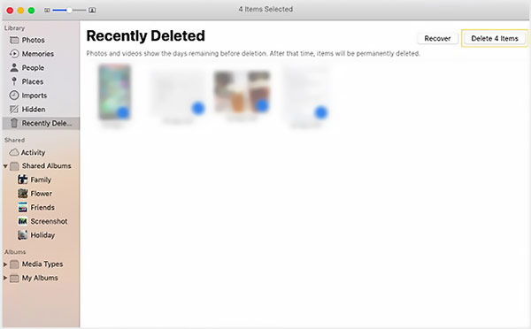 Удалить все изображения на Mac из списка недавно удаленных