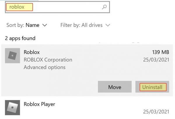 Poista Roblox Windowsista