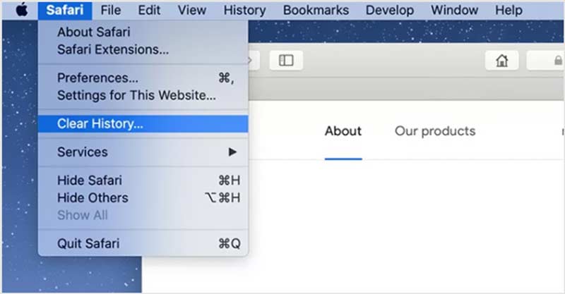 Wis de optie Safari-geschiedenis op mac