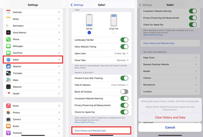 Elimina la cronologia di Safari su iPhone