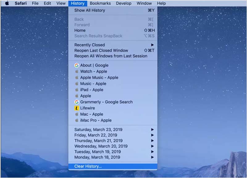 Delete safari history on mac