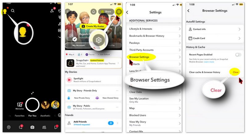 Snapchat 캐시 지우기