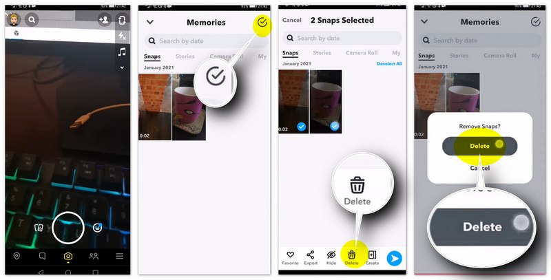 Snapchat 사진을 메모리에서 일괄 삭제하기