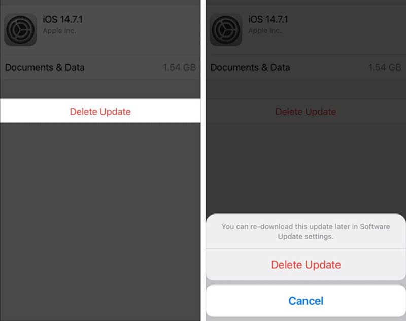 Slettet downloadet softwareopdatering på iPhone