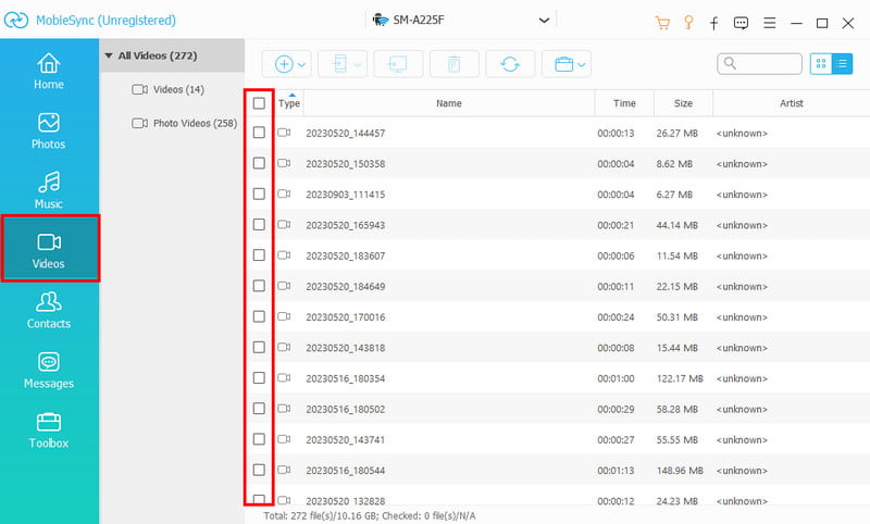 Aiseesoft MobieSync 视频复选框