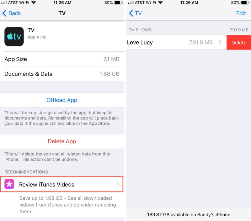 Impostazioni iPhone Controlla l'eliminazione dei video di iTunes