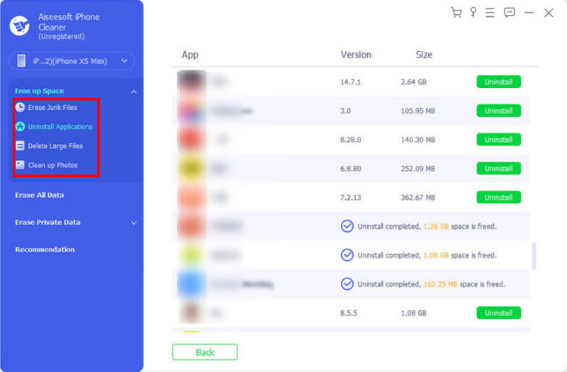 Aiseesoft iPhone Cleaner Cancella le applicazioni di disinstallazione