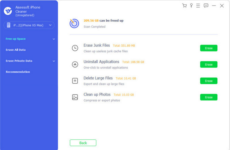 Aiseesoft iPhone Cleaner Scansione rapida