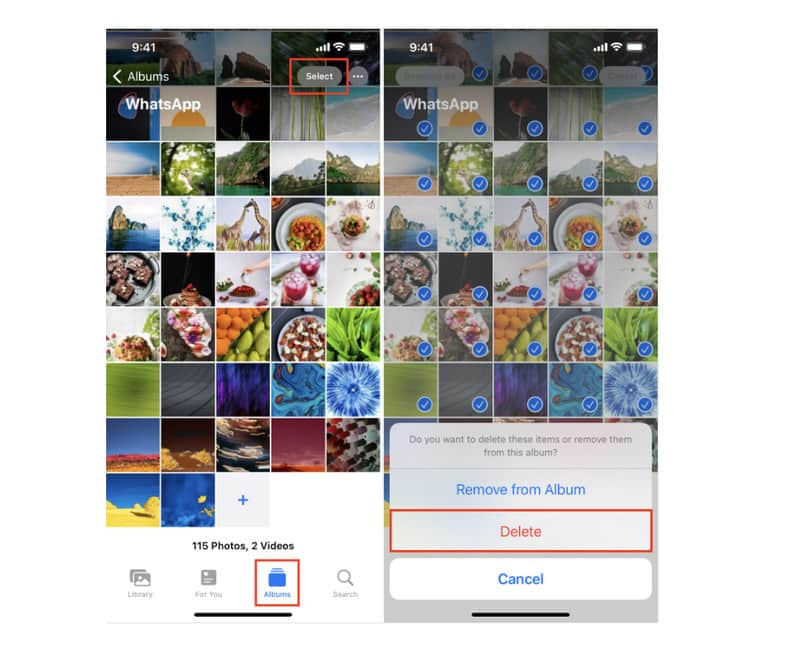 Eliminazione dell'app Foto WhatsApp per iPhone