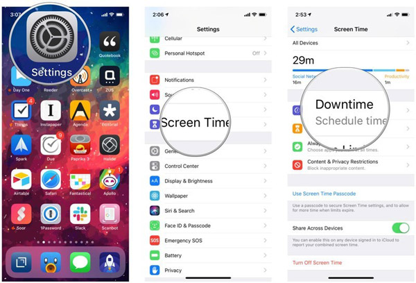 Nastavení iOS Screentime Downtime