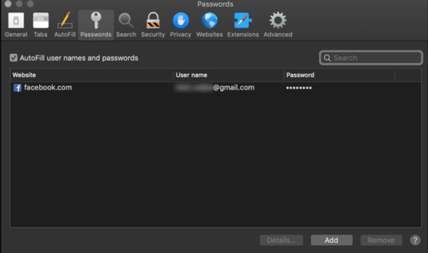 Disabilita le password in Safari