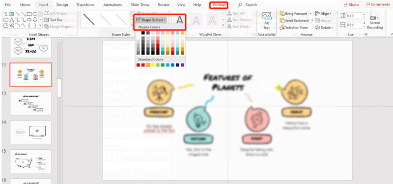 Форматировать диаграмму пауков в PowerPoint