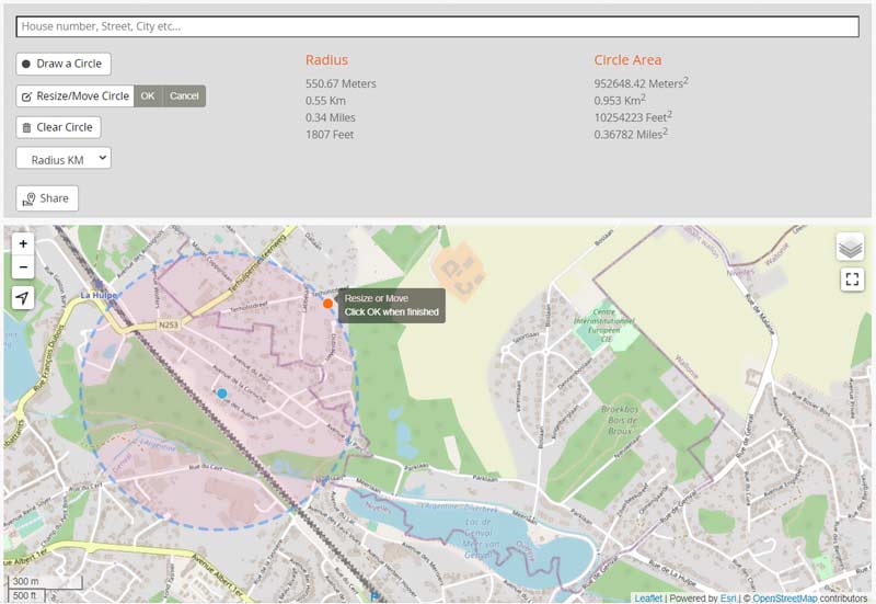 Teken een straal op een kaart Mapsdirections