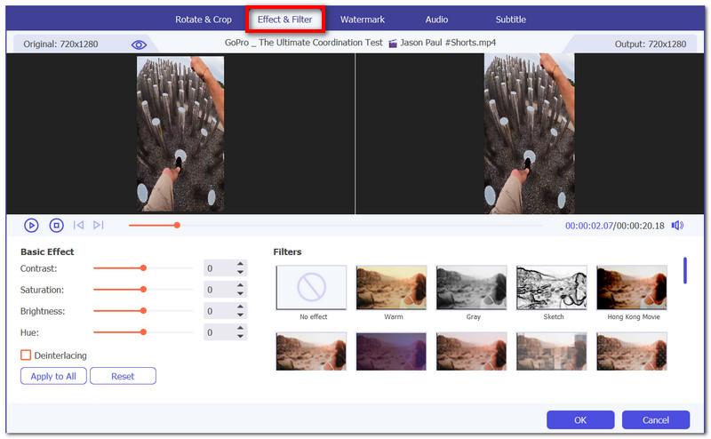 Effect en filters selecteren