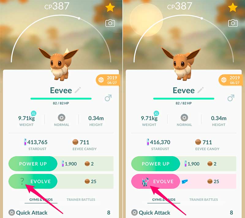 Evolve Eevee Into Glaceon in PokéStop