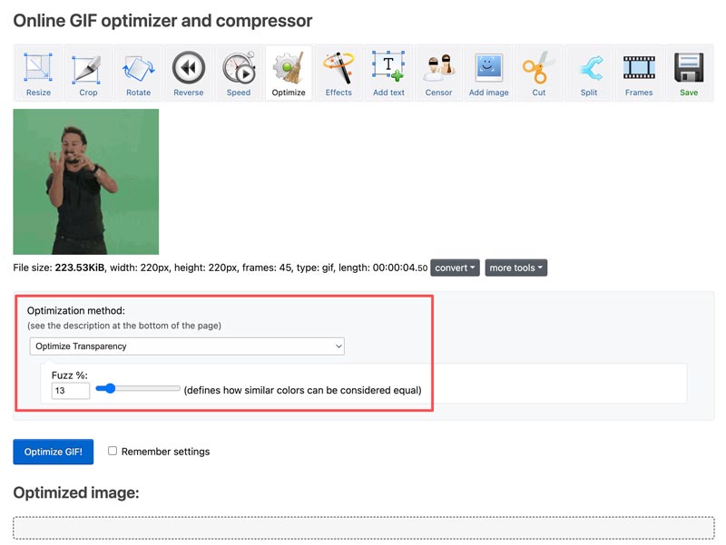 Оптимизировать и улучшить GIF-файлы онлайн бесплатно Ezgif