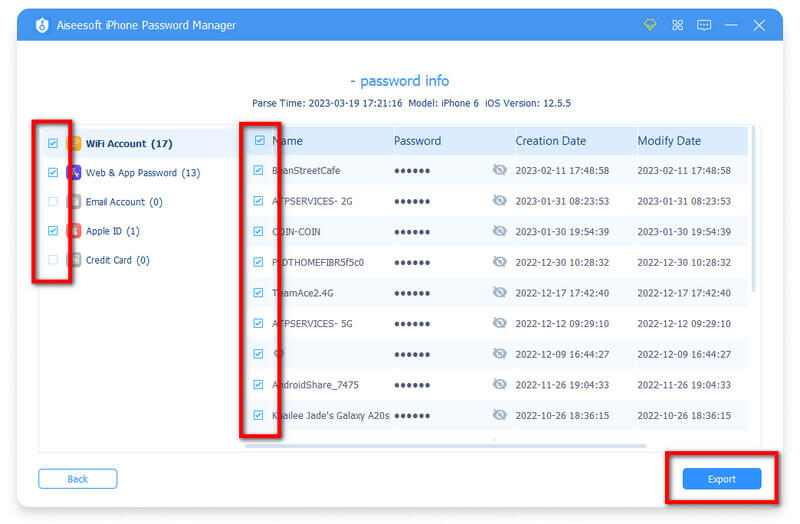 Exporteer gescand wachtwoord op iOS