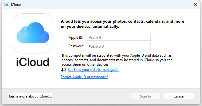 Windows 上的 iCloud