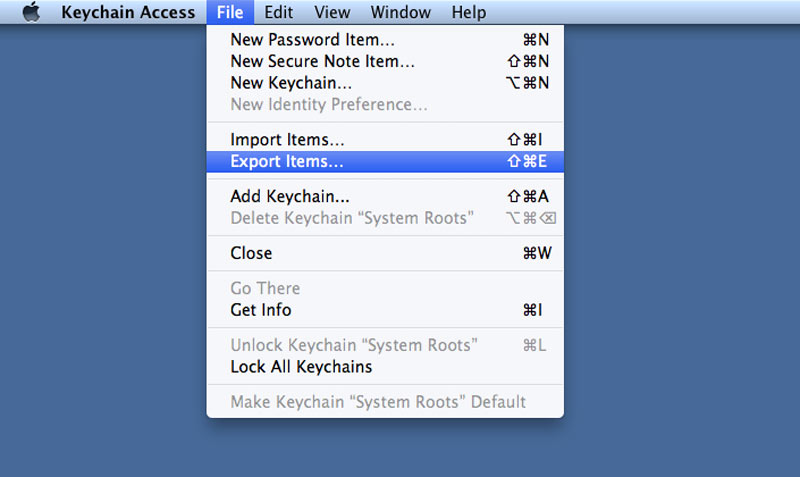 Eksportuj iCloud Keychain Dostęp do pęku kluczy Mac